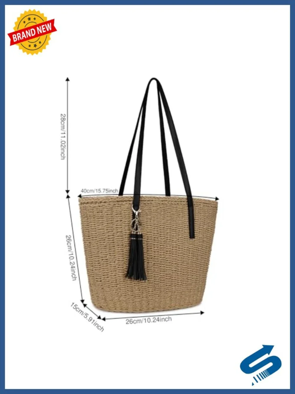 Handwoven Straw Tote Bag Large Beach Shoulder Purse with Tassel